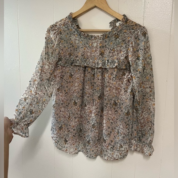 Monteau Medium Blouse. Flowered, Autumn colors long sleeve. Golden dots - Picture 3 of 4
